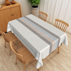 Aperturee - Aperturee Modern Stripe Rectangle Tablecloth in Blue Grey and White for Coastal and Contemporary Kitchen Decor