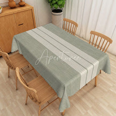 Aperturee - Aperturee Modern Stripe Rectangle Tablecloth in Light Green and Beige for Neutral and Contemporary Kitchen Decor