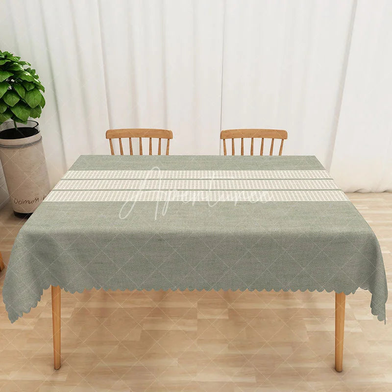 Aperturee - Aperturee Modern Stripe Rectangle Tablecloth in Light Green and Beige for Neutral and Contemporary Kitchen Decor