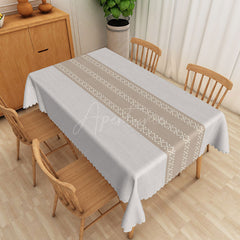 Aperturee - Aperturee Modern Stripe Rectangle Tablecloth in White and Brown for Farmhouse and Contemporary Kitchen Dining