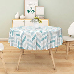 Aperturee - Aperturee Modern Stripe Round Tablecloth in Light Blue Gray and White for Coastal and Contemporary Decor