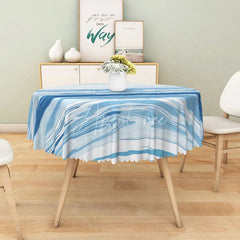 Aperturee - Aperturee Modern Summer Round Tablecloth with Blue and White Ocean Wave Print for Coastal and Beach House Decor