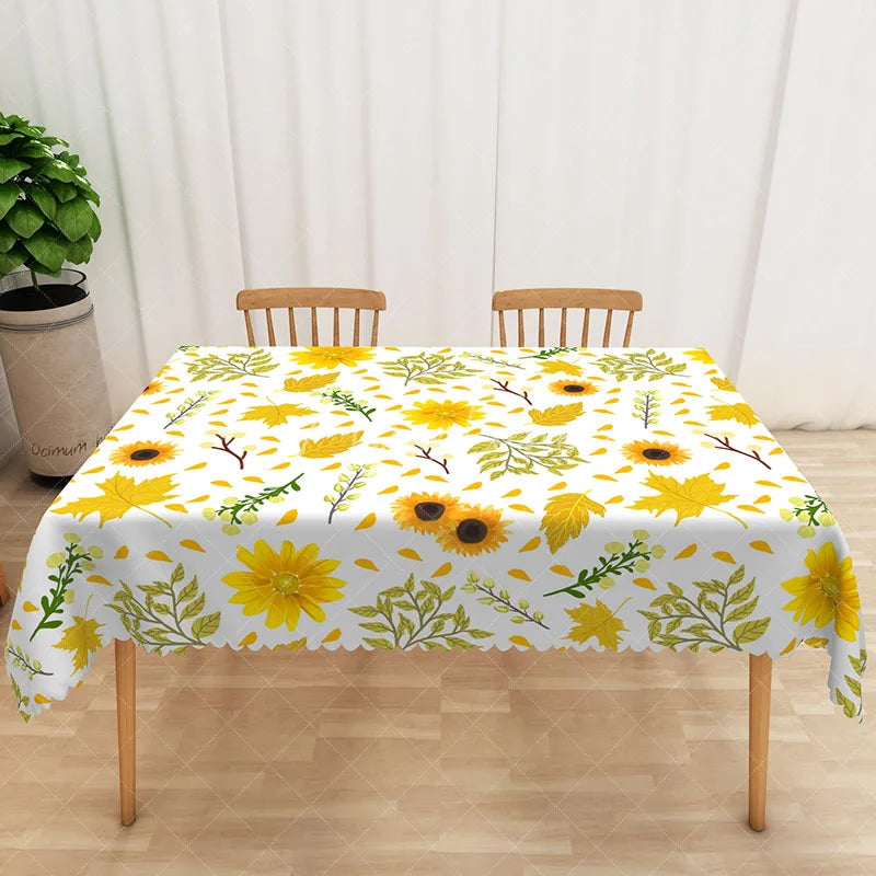 Aperturee - Aperturee Modern Sunflower Tablecloth with Yellow Floral Pattern for Farmhouse Kitchen Summer or Fall Decor