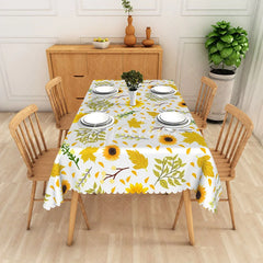 Aperturee - Aperturee Modern Sunflower Tablecloth with Yellow Floral Pattern for Farmhouse Kitchen Summer or Fall Decor