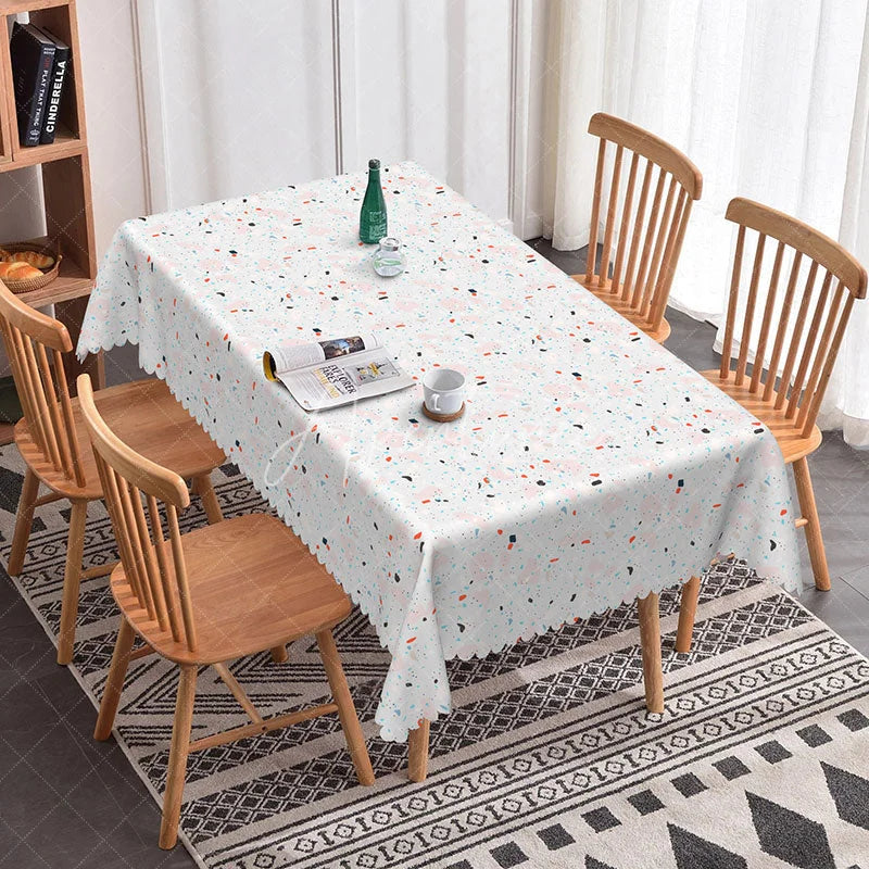 Aperturee - Aperturee Modern Terrazzo Print Rectangle Tablecloth Abstract Minimalist Design Pastel Kitchen Party Decor