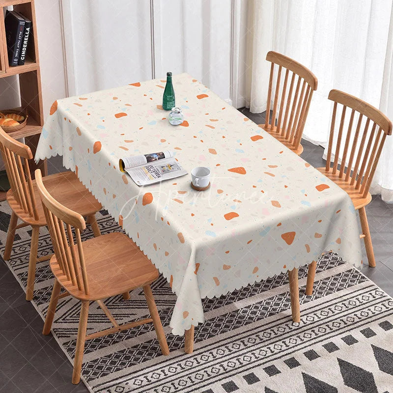 Aperturee - Aperturee Modern Terrazzo Rectangle Tablecloth Pastel Abstract Pattern on Beige Contemporary Kitchen Dining Decor