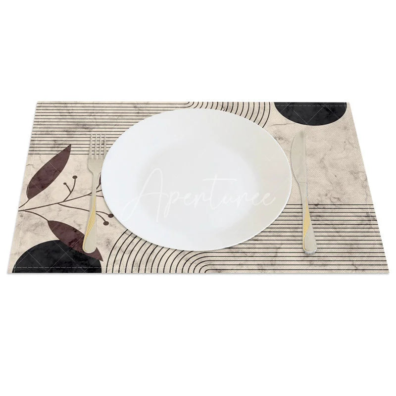 Aperturee - Aperturee Modern Tree Leaf Striped Geometric Set of 4 Placemats for Contemporary and Botanical Kitchen Decor