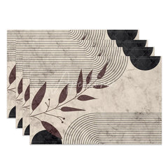 Aperturee - Aperturee Modern Tree Leaf Striped Geometric Set of 4 Placemats for Contemporary and Botanical Kitchen Decor