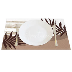 Aperturee - Aperturee Modern White and Brown Leaf Stripe Set of 4 Placemats for Botanical and Farmhouse Kitchen Dining Decor