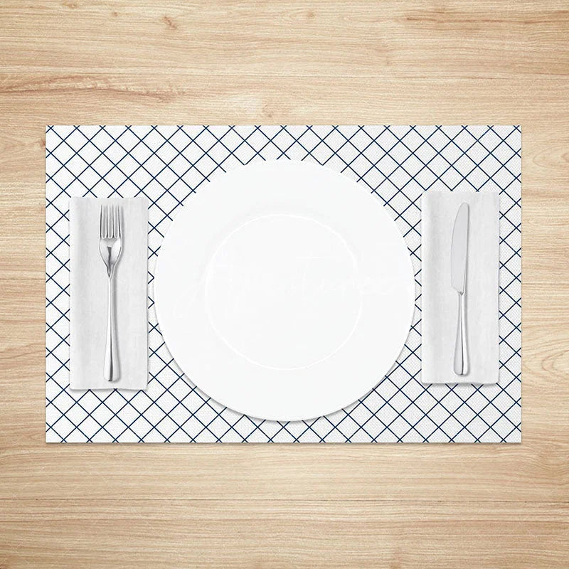 Aperturee - Aperturee Modern White and Green Lines Rhombus Set of 4 Placemats for Contemporary Geometric Kitchen Table Decor