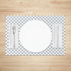 Aperturee - Aperturee Modern White and Green Lines Rhombus Set of 4 Placemats for Contemporary Geometric Kitchen Table Decor