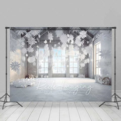 Aperturee - Aperturee Modern Winter Loft Backdrop Hanging 3D Snowflakes Industrial Windows Snow Floor Photo Background