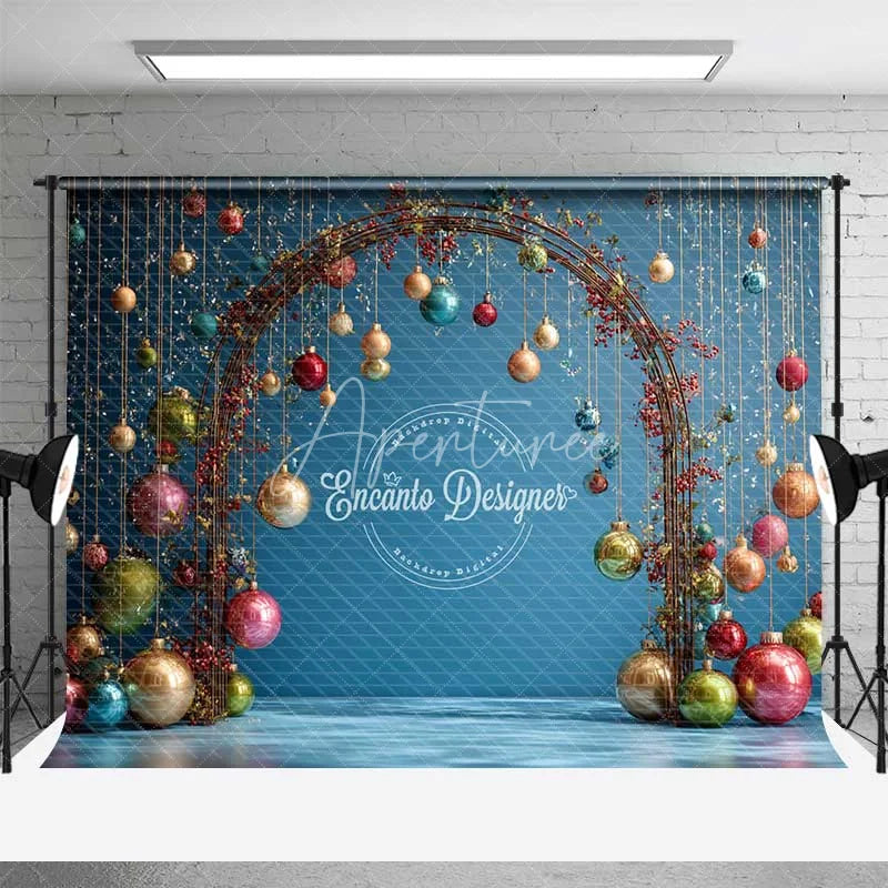 Aperturee - Aperturee Modern Wire Arch Christmas Backdrop Hanging Colorful Glass Ornament Photography Background