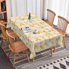 Aperturee - Aperturee Modern Yellow Geometric Rectangle Tablecloth Neutral Moroccan Tile Pattern Contemporary Kitchen Decor