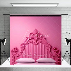 Aperturee - Aperturee Monochrome Pink Ornate Headboard Backdrop Luxury Carved Bed Style Photography Background