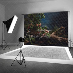 Aperturee - Aperturee Moody Dark Floral Photography Backdrop Pink Flowers on a Twisted Branch Fine Art Painterly Portrait Background