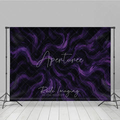 Aperturee - Aperturee Moody Dark Purple and Black Abstract Textured Photography Backdrop Swirling Brushstroke Art for Studio Portraits