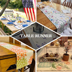 Aperturee - Aperturee Moody Floral Table Runner with Hand Painted Flowers Dark and Light Botanical Art Elegant and Romantic Decor