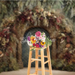 Aperturee - Aperturee Moody Rustic Wood Arch Backdrop Dried Floral Winter Forest Photography Background