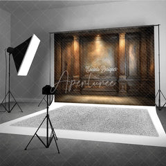 Aperturee - Aperturee Moody Vintage Wood Panel Photography Backdrop Dark Ornate Wall with Spotlight Retro Library Photo Background