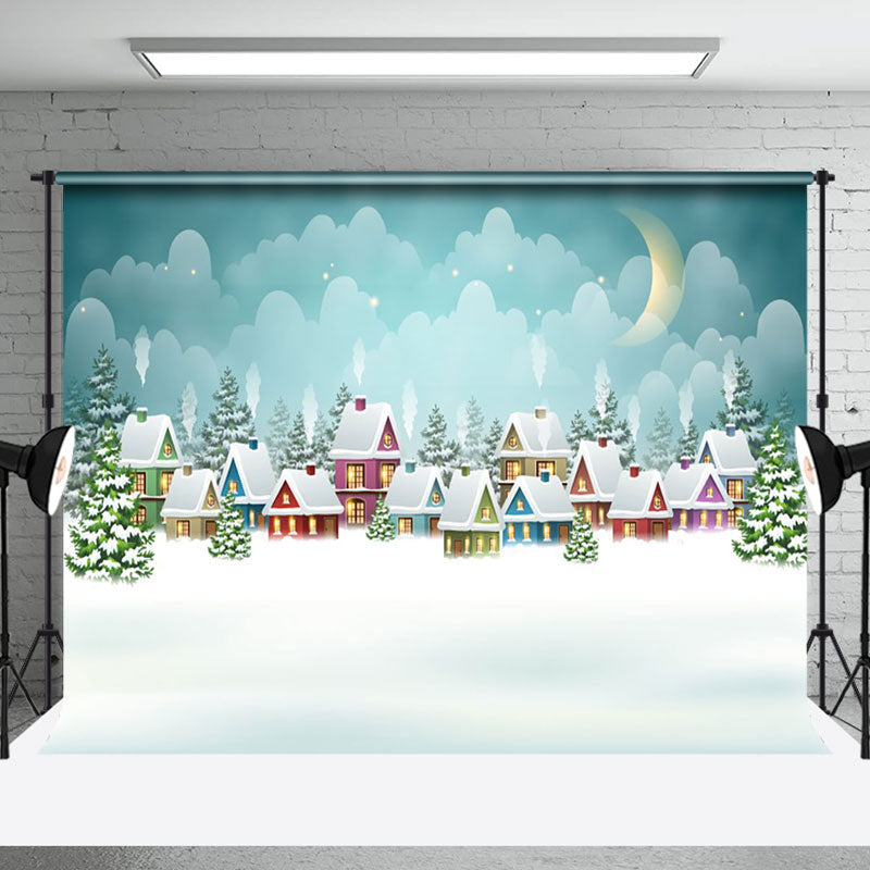 Aperturee - Aperturee Moon Night Winter Quiet Snowy Wild Town Backdrop