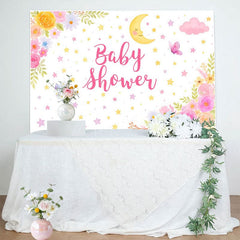 Aperturee - Aperturee Moonlit Star Floral Butterfly Baby Shower Backdrop