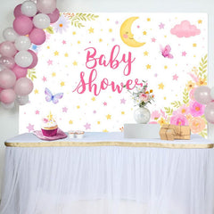 Aperturee - Aperturee Moonlit Star Floral Butterfly Baby Shower Backdrop