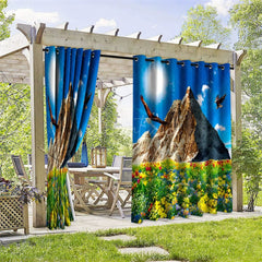Aperturee - Aperturee Mountain Field Waterproof Printed Outdoor Curtains