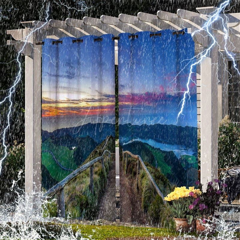 Aperturee - Aperturee Mountain Hiking Trails Waterproof Outdoor Curtains For Gazebo