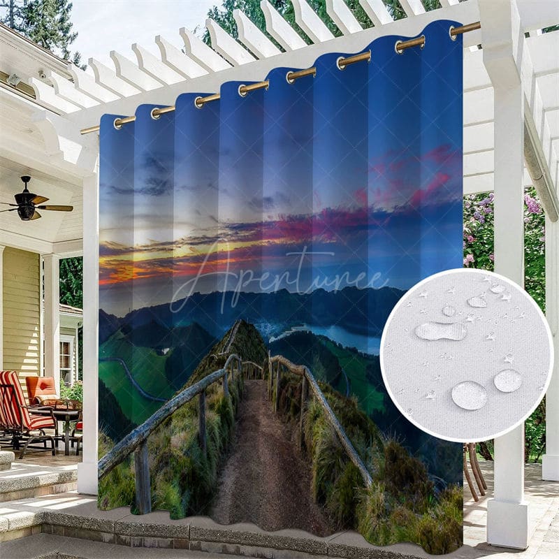 Aperturee - Aperturee Mountain Hiking Trails Waterproof Outdoor Curtains For Gazebo