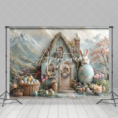 Aperturee - Aperturee Mountain Wall Rabbit House Egg Floral Easter Backdrop
