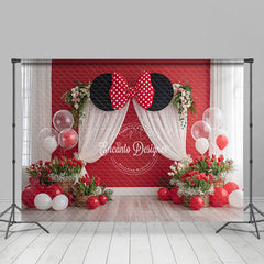 Aperturee - Aperturee Mouse Ears with Red Polka Dot Bow Photography Backdrop Birthday Party or Cake Smash Cartoon Theme Decor