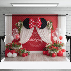 Aperturee - Aperturee Mouse Ears with Red Polka Dot Bow Photography Backdrop Birthday Party or Cake Smash Cartoon Theme Decor