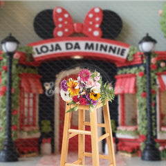 Aperturee - Aperturee Mouse’s Boutique Inspired Photography Backdrop Red and Pink Storefront Birthday Cake Smash Photo Booth