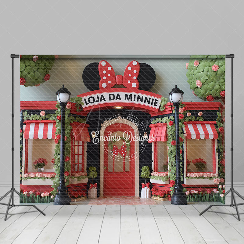 Aperturee - Aperturee Mouse’s Boutique Inspired Photography Backdrop Red and Pink Storefront Birthday Cake Smash Photo Booth