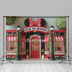 Aperturee - Aperturee Mouse’s Boutique Inspired Photography Backdrop Red and Pink Storefront Birthday Cake Smash Photo Booth