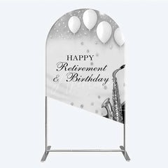 Aperturee - Aperturee Musical Retirement and Birthday Arch Backdrop Silver Saxophone and Piano Party Decoration