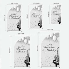 Aperturee - Aperturee Musical Retirement and Birthday Half Moon Arch Backdrop Silver Saxophone and Piano Party Decoration