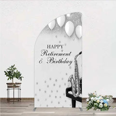 Aperturee - Aperturee Musical Retirement and Birthday Half Moon Arch Backdrop Silver Saxophone and Piano Party Decoration