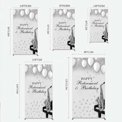 Aperturee - Aperturee Musical Retirement and Birthday Rectangle Backdrop Silver Saxophone and Piano Party Decoration