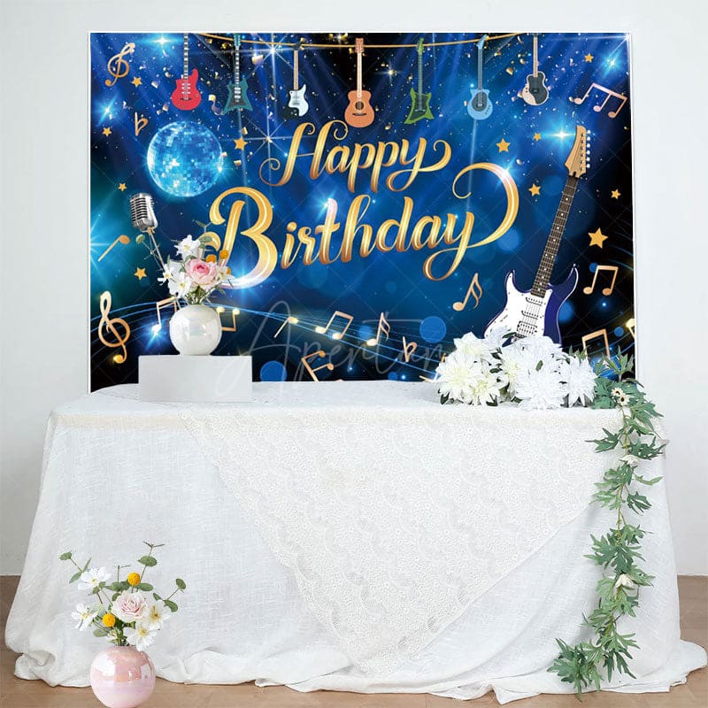 Aperturee - Aperturee Musician Disco Ball Glitter Happy Birthday Backdrop