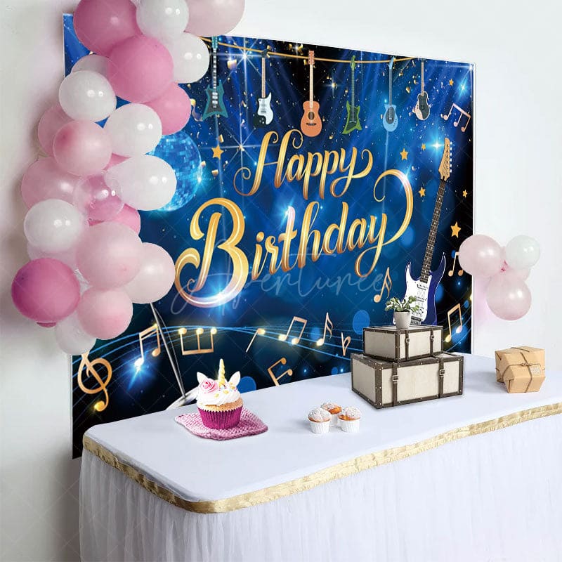 Aperturee - Aperturee Musician Disco Ball Glitter Happy Birthday Backdrop