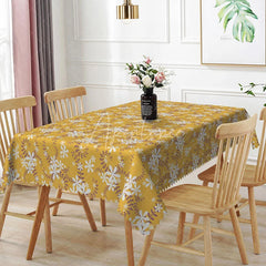 Aperturee - Aperturee Mustard Yellow Floral Rectangle Tablecloth White Vine Pattern for Fall Thanksgiving Dining Room Decoration
