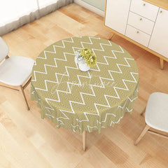 Aperturee - Aperturee Mustard Yellow Geometric Chevron Round Tablecloth Modern Zigzag Line Table Cover for Kitchen Decor