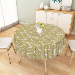 Aperturee - Aperturee Mustard Yellow Geometric Chevron Round Tablecloth Modern Zigzag Line Table Cover for Kitchen Decor