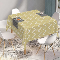 Aperturee - Aperturee Mustard Yellow Geometric Herringbone Rectangle Tablecloth Modern Zig Zag Pattern Table Cover for Dining