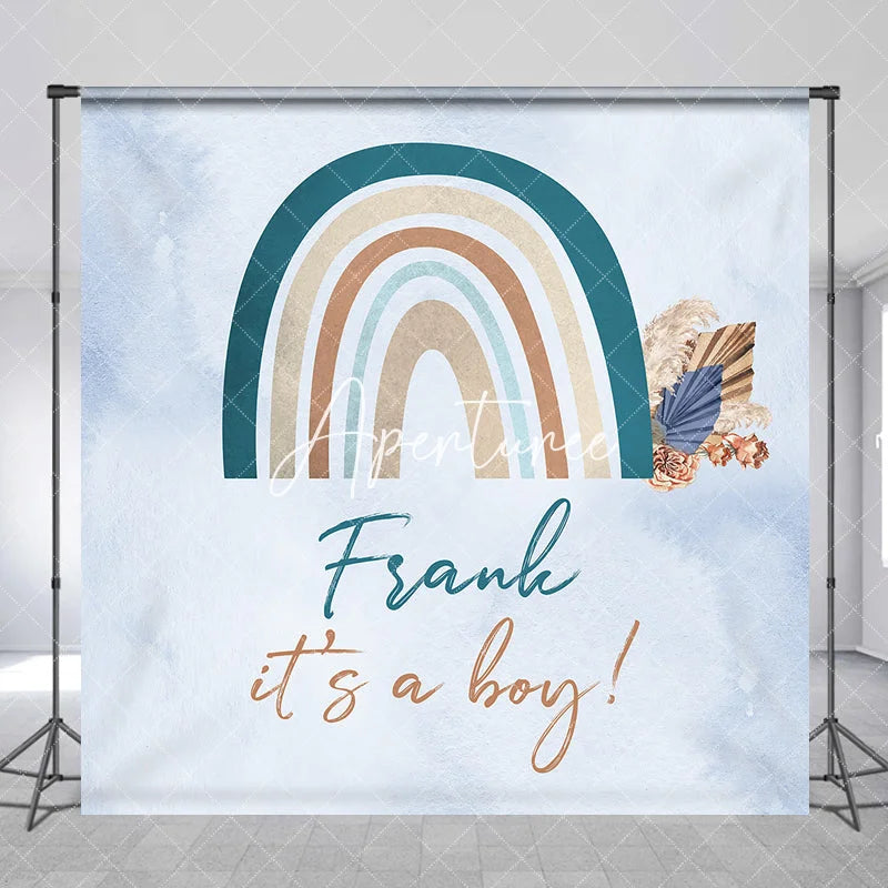 Aperturee - Aperturee Muted Boho Rainbow Dried Flowers Custom Backdrop for Baby Shower Personalized Name It’s a Boy Theme