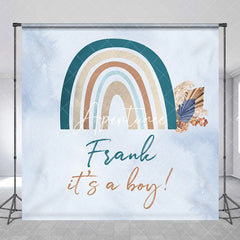 Aperturee - Aperturee Muted Boho Rainbow Dried Flowers Custom Backdrop for Baby Shower Personalized Name It’s a Boy Theme