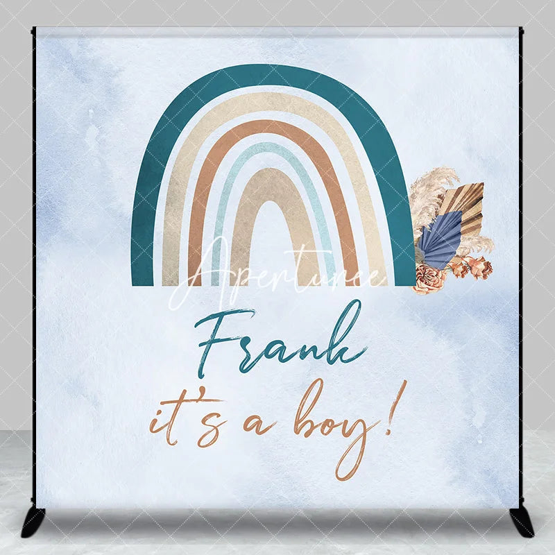 Aperturee - Aperturee Muted Boho Rainbow Dried Flowers Custom Backdrop for Baby Shower Personalized Name It’s a Boy Theme