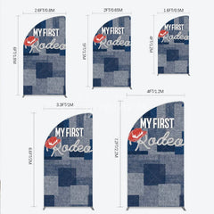 Aperturee - Aperturee My First Rodeo First Birthday Half Moon Arch Backdrop Western Cowboy Theme with Denim Print Boy’s 1st Birthday Party